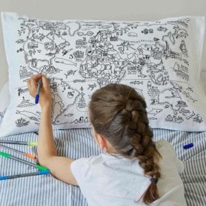 Doodled World Map Pillow Case