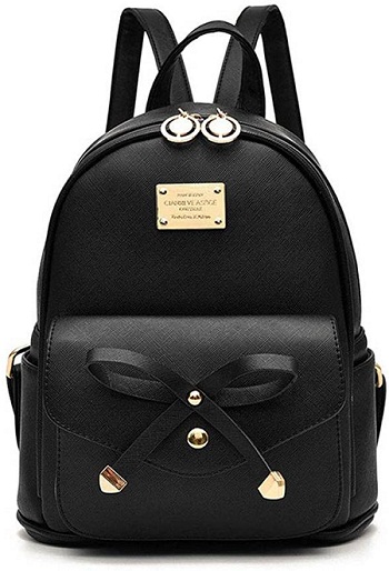 Girls Bowknot Cute Leather Backpack