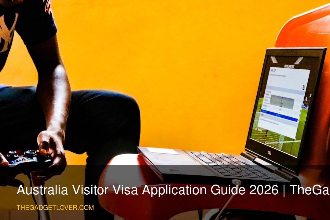 A person completing their Australia visitor visa application online.