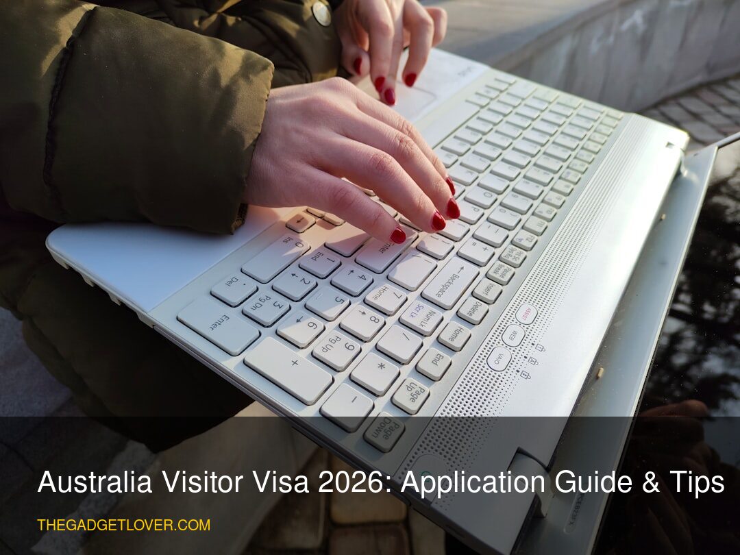 Person completing an online Australia visitor visa application form on a laptop in 2026